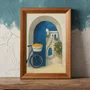 Quadro Decorativo Arco e Portal Azul Bicicleta com Limões em Contraste com a Escadaria Branca