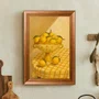 Quadro Decorativo Composição de Limões em Taça e Toalha Xadrez, Tons Monocromáticos de Amarelo e Iluminação Dramática