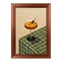 Quadro Decorativo Estilo Pintura Folk Moderna Composição de Coquetel Martini Guarnecido sobre Toalha Xadrez Verde Texturizada