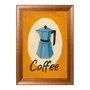 Quadro Decorativo Estilo Pintura Folk Moderna/Retrô Moka Italiana Azul em Círculo Creme com Fundo Laranja Vibrante