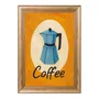 Quadro Decorativo Estilo Pintura Folk Moderna/Retrô Moka Italiana Azul em Círculo Creme com Fundo Laranja Vibrante