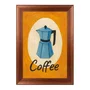 Quadro Decorativo Estilo Pintura Folk Moderna/Retrô Moka Italiana Azul em Círculo Creme com Fundo Laranja Vibrante