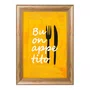 Quadro Decorativo Estilo Pintura Folk Moderno/Pop "Buon Appetito" sobre Fundo Amarelo, com Silhuetas de Talheres e Textura Expressiva