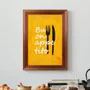 Quadro Decorativo Estilo Pintura Folk Moderno/Pop "Buon Appetito" sobre Fundo Amarelo, com Silhuetas de Talheres e Textura Expressiva