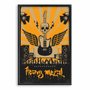 Quadro Decorativo Heavy Metal Laranja Com Guitarra Asas E Crânio