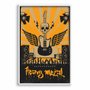 Quadro Decorativo Heavy Metal Laranja Com Guitarra Asas E Crânio