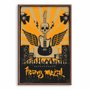 Quadro Decorativo Heavy Metal Laranja Com Guitarra Asas E Crânio