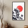 Quadro Decorativo Kiku Taiyo Pintura de Flor Ornamental Crisântemo em Frente ao Sol no Estilo Sumiê