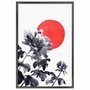 Quadro Decorativo Kiku Taiyo Pintura de Flor Ornamental Crisântemo em Frente ao Sol no Estilo Sumiê