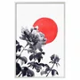 Quadro Decorativo Kiku Taiyo Pintura de Flor Ornamental Crisântemo em Frente ao Sol no Estilo Sumiê