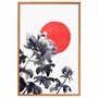 Quadro Decorativo Kiku Taiyo Pintura de Flor Ornamental Crisântemo em Frente ao Sol no Estilo Sumiê
