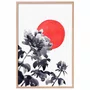 Quadro Decorativo Kiku Taiyo Pintura de Flor Ornamental Crisântemo em Frente ao Sol no Estilo Sumiê
