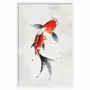 Quadro Decorativo Koi Pintura de Carpa Nishikigoi Laranja no Estilo Sumiê