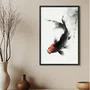 Quadro Decorativo Koi Pintura de Carpa Nishikigoi Preto no Estilo Sumiê