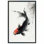 Quadro Decorativo Koi Pintura de Carpa Nishikigoi Preto no Estilo Sumiê