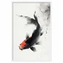 Quadro Decorativo Koi Pintura de Carpa Nishikigoi Preto no Estilo Sumiê
