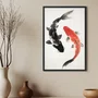 Quadro Decorativo Koi Pintura de Carpas Nishikigoi no Estilo Sumiê