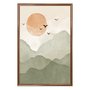 Quadro Decorativo Montanhas Com Sol E Pássaros Aquarela  Estilo Japandi