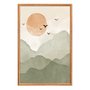 Quadro Decorativo Montanhas Com Sol E Pássaros Aquarela  Estilo Japandi