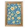 Quadro Decorativo Padrão Floral Estilizado: Margaridas Brancas e Amarelas em Fundo de Arabescos Azul-Cobalto