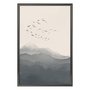 Quadro Decorativo Paisagem Aquarela Pássaros Nas Montanhas Estilo Japandi