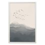 Quadro Decorativo Paisagem Aquarela Pássaros Nas Montanhas Estilo Japandi