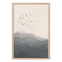 Quadro Decorativo Paisagem Aquarela Pássaros Nas Montanhas Estilo Japandi