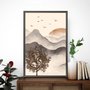 Quadro Decorativo Paisagem Em Aquarela Pôr Do Sol Estilo Japandi