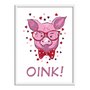 Quadro Decorativo Porco Rosa Com Gravata Borboleta Frase: "Oink!"