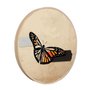 Quadro Decorativo Redondo Borboleta Fita Cinza e Preta com Moldura em Couro Sintético Quadro Decorativo Redondo Borboleta Fita Cinza e Preta com Moldura em Couro Sintético