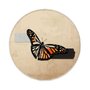 Quadro Decorativo Redondo Borboleta Fita Cinza e Preta com Moldura em Couro Sintético Quadro Decorativo Redondo Borboleta Fita Cinza e Preta com Moldura em Couro Sintético
