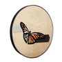 Quadro Decorativo Redondo Borboleta Fita Cinza e Preta com Moldura em Couro Sintético Quadro Decorativo Redondo Borboleta Fita Cinza e Preta com Moldura em Couro Sintético