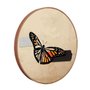 Quadro Decorativo Redondo Borboleta Fita Cinza e Preta com Moldura em Couro Sintético Quadro Decorativo Redondo Borboleta Fita Cinza e Preta com Moldura em Couro Sintético