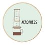 Quadro Decorativo Redondo Café Aeropress com Moldura Filete Flexível