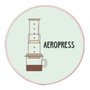 Quadro Decorativo Redondo Café Aeropress com Moldura Filete Flexível
