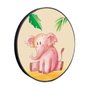 Quadro Decorativo Redondo Infantil Elefante Fofinho com Moldura em Couro Sintético
