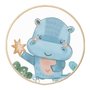 Quadro Decorativo Redondo Infantil Hipopótamo Fofinho Com Moldura Filete Flexível
