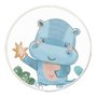 Quadro Decorativo Redondo Infantil Hipopótamo Fofinho Com Moldura Filete Flexível