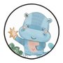 Quadro Decorativo Redondo Infantil Hipopótamo Fofinho Com Moldura Filete Flexível