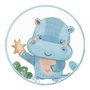 Quadro Decorativo Redondo Infantil Hipopótamo Fofinho Com Moldura Filete Flexível