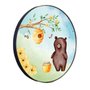 Quadro Decorativo Redondo Infantil Urso e Pote de Mel na Floresta com Moldura Flexível Metalizada