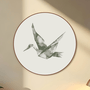 Quadro Decorativo Redondo Pássaro Tsuru Com Moldura Em Couro Sintético Estilo Japandi