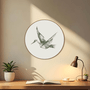 Quadro Decorativo Redondo Pássaro Tsuru Com Moldura Em Couro Sintético Estilo Japandi