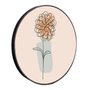 Quadro Decorativo Redondo Silhueta Flor Laranja Detalhe Azul com Moldura em Couro Sintético