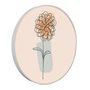 Quadro Decorativo Redondo Silhueta Flor Laranja Detalhe Azul com Moldura em Couro Sintético