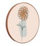 Quadro Decorativo Redondo Silhueta Flor Laranja Detalhe Azul com Moldura em Couro Sintético