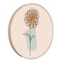 Quadro Decorativo Redondo Silhueta Flor Laranja Detalhe Azul com Moldura em Couro Sintético