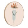 Quadro Decorativo Redondo Silhueta Flor Laranja e Detalhe Azul com Moldura em Couro Sintético