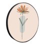 Quadro Decorativo Redondo Silhueta Flor Laranja e Detalhe Azul com Moldura em Couro Sintético