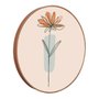 Quadro Decorativo Redondo Silhueta Flor Laranja e Detalhe Azul com Moldura em Couro Sintético